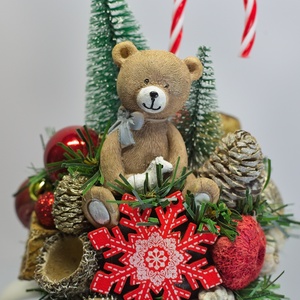 Kézműves Karácsonyi Bögre Dísz - Mackó és Cukorkabot - karácsony - karácsonyi lakásdekoráció - ünnepi asztaldekoráció - Meska.hu