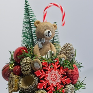 Kézműves Karácsonyi Bögre Dísz - Mackó és Cukorkabot - karácsony - karácsonyi lakásdekoráció - ünnepi asztaldekoráció - Meska.hu