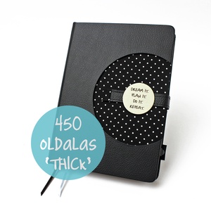 XL 'thick' határidőnapló / notesz - fekete-fehér-pöttyös -  - Meska.hu