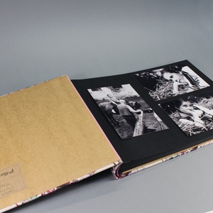 Natúr-kék-pink virágmintás lenvászon fotóalbum - otthon & életmód - papír, írószer - album & fotóalbum - Meska.hu