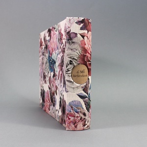 Natúr-kék-pink virágmintás lenvászon fotóalbum - 22x17 cm - otthon & életmód - papír, írószer - album & fotóalbum - Meska.hu