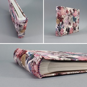 Natúr-kék-pink virágmintás lenvászon fotóalbum - 22x17 cm - otthon & életmód - papír, írószer - album & fotóalbum - Meska.hu
