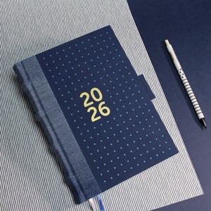 2026 heti tervező / határidőnapló - kék farmer és vászon - pöttyös - matt arany felirattal, Otthon & Életmód, Papír, írószer, Naptár & Tervező, Könyvkötés, MESKA