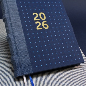 2026 heti tervező / határidőnapló - kék farmer és vászon - pöttyös - matt arany felirattal - otthon & életmód - papír, írószer - naptár & tervező - Meska.hu