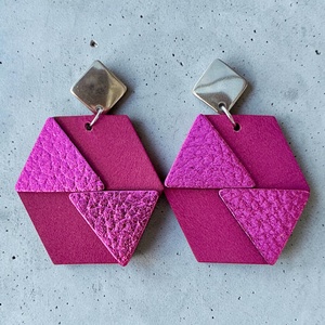 Gyönyörű harsány pink fülbevaló bőrből, Ékszer, Fülbevaló, Lógó fülbevaló, Bőrművesség, MESKA