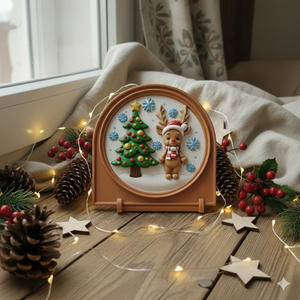 NOYA Tales Bambi Karácsonyal � Prémium Kifesthető Kerámia-hatású Plakett (15cm) állvánnyal, öco-gyant  - karácsony - karácsonyi lakásdekoráció - karácsonyi lakásdíszek - Meska.hu