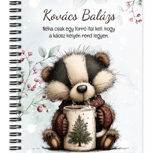 Személyre szabható - Cuki téli borz egy kávéval mintás A6-os füzet, Otthon & Életmód, Papír, írószer, Jegyzetfüzet & Napló, , MESKA
