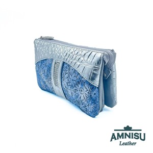 Ezüst krokkómintás - kék virág mintás egyenes kristály köves női pénztárca G1002 - táska & tok - pénztárca & más tok - pénztárca - női pénztárca - Meska.hu