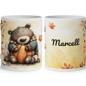 Névvel kérhető - Cuki őszi szundi maci és a tök mintás bögre - Meska.hu