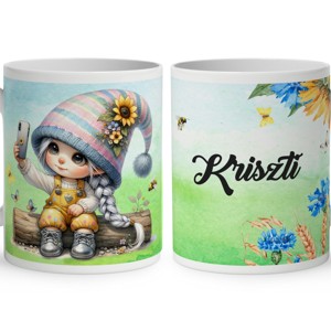 Névvel kérhető - Selfie napraforgós manó lány mintás bögre, Otthon & Életmód, Konyhafelszerelés, tálalás, Tálalás, Bögre & Csésze, , MESKA