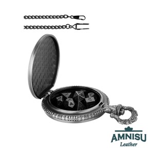 Ezüst sárkány fejes mini fém kockaszett zsebóra tokban - játék & sport - szerepjáték - Meska.hu