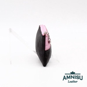 Fényes fekete - metál rózsaszín ívelt egy cipzáras kulcstartó C8006 - táska & tok - kulcstartó & táskadísz - kulcstartó - Meska.hu