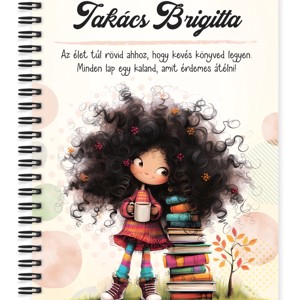 Személyre szabható - Kávé és könyvek őszi Könyvmoly lány mintás A6-os füzet, Otthon & Életmód, Papír, írószer, Jegyzetfüzet & Napló, , MESKA