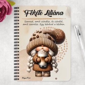 Személyre szabható - Cappucino kávés manó lány mintás A5-ös füzet - otthon & életmód - papír, írószer - jegyzetfüzet & napló - Meska.hu