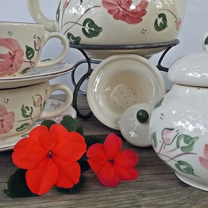 Rózsás-romantikus teás 2 személyes készlet  - otthon & lakás - konyhafelszerelés, tálalás - tálalás - bögre & csésze - Meska.hu