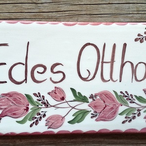 Pink tulipános kerámia Édes Otthon egy csipet csokival - otthon & életmód - ház & kert - isten hozott tábla - Meska.hu
