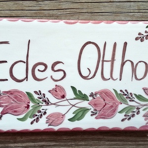 Pink tulipános kerámia Édes Otthon egy csipet csokival - otthon & életmód - ház & kert - isten hozott tábla - Meska.hu