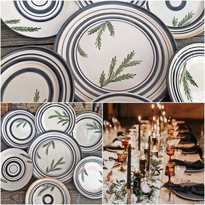 Fekete-fehér (ekrü) elegancia fenyő ággal kerámia  sütis készlet  - otthon & életmód - konyhafelszerelés, tálalás - tálalás - tányér & étkészlet - Meska.hu