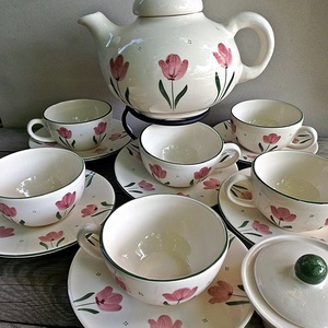 Tulipán imádóknak teás készlet - otthon & életmód - konyhafelszerelés, tálalás - tálalás - teás- és kávés pohár, készlet - Meska.hu