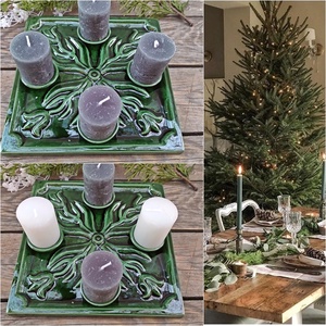 Csodás zöld tulipános kerámia adventi koszorú - karácsony - adventi díszek - adventi koszorú - Meska.hu