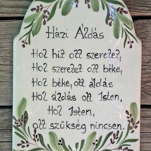 Kerámia  házi áldás botanika festéssel - otthon & életmód - vallás - házi áldás - Meska.hu