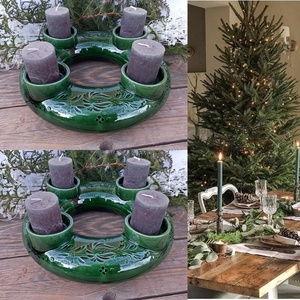 Karácsonyi kerámia zöld- adventi  koszorú - Meska.hu