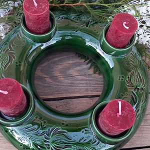 Karácsonyi kerámia zöld- adventi  koszorú - karácsony - adventi díszek - adventi koszorú - Meska.hu