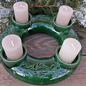 Karácsonyi kerámia zöld- adventi  koszorú - karácsony - adventi díszek - adventi koszorú - Meska.hu
