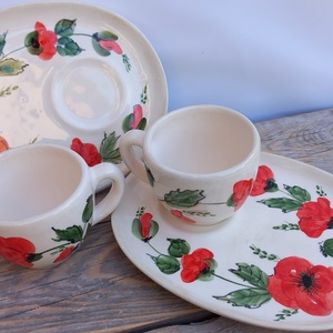 Pipacs imádóknak  2 személyes  reggeliző - teás készlet - otthon & életmód - konyhafelszerelés, tálalás - tálalás - teás- és kávés pohár, készlet - Meska.hu