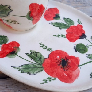 Pipacs imádóknak  2 személyes  reggeliző - teás készlet - otthon & életmód - konyhafelszerelés, tálalás - tálalás - teás- és kávés pohár, készlet - Meska.hu