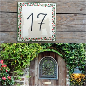 Bájos piros apró bogyós kerámia utcanévtábla, Otthon & Életmód, Ház & Kert, Házszám, Kerámia, Festett tárgyak, MESKA