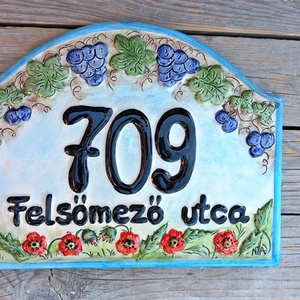 Szőlő és pipacsmező-  Egyedi kerámia táblakép  , Otthon & Életmód, Ház & Kert, Házszám, Kerámia, MESKA