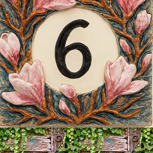 Maglónia-liliomfa ...kerámia házszámtábla - Meska.hu