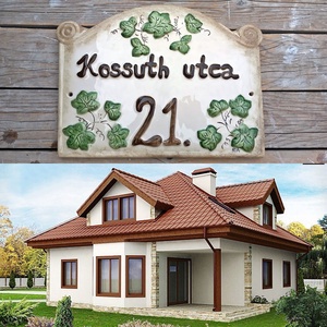 Borostyán-kerámia ház és utca névtábla, Otthon & Életmód, Ház & Kert, Házszám, Kerámia, Festett tárgyak, MESKA