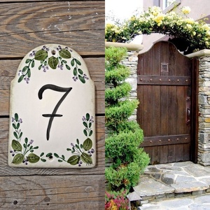 Vidéki hangulat- botanika csöpp lilával házszámtábla, Otthon & Életmód, Ház & Kert, Házszám, Kerámia, Festett tárgyak, MESKA