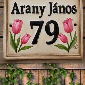 Púder tulipán egyedi utcanévtábla, Otthon & Életmód, Ház & Kert, Házszám, Kerámia, MESKA