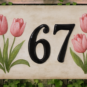 Vidéki hangulat-tulipános -Kerámia házszámtábla, Otthon & Életmód, Ház & Kert, Házszám, Kerámia, Festett tárgyak, MESKA