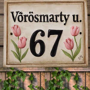 Púder tulipán egyedi utcanévtábla, Otthon & Életmód, Ház & Kert, Házszám, Kerámia, MESKA