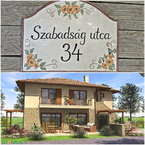 Mustár-sárga egyedi virágos  kerámia utcanévtábla, Otthon & Életmód, Ház & Kert, Házszám, Kerámia, MESKA