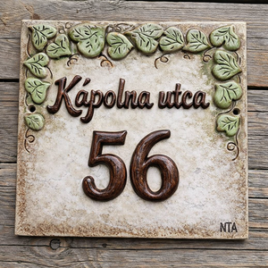 Borostyános  kerámia utca névtábla - Meska.hu