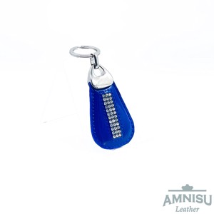 Sötétkék lakk csepp alakú swarovski köves bőr kulcstartó H6009 - Meska.hu