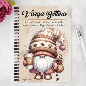 Személyre szabható - Kávés manó cókmókos mintás A6-os füzet - otthon & életmód - papír, írószer - jegyzetfüzet & napló - Meska.hu