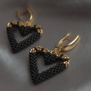 Fekete szív fülbevaló - ékszer - fülbevaló - karika fülbevaló - Meska.hu