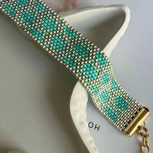 Széles Miyuki karkötő smaragdzöld rombusz mintával � kézműves gyöngy ékszer, Ékszer, Karkötő, Gyöngyös karkötő, Ékszerkészítés, Gyöngyfűzés, gyöngyhímzés, MESKA