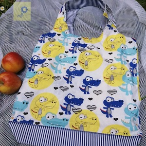 Nusi Bag - Egyedi pamutvászon táska, zsinórral - Krokodilos / kék fehér tengerész csíkos minta variációk - táska & tok - kézitáska & válltáska - kézitáska - Meska.hu