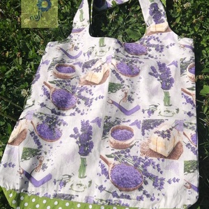 Nusi Bag - Pamutvászon táska - Levendulás zöld pöttyös mintával nagyméretű - táska & tok - bevásárlás & shopper táska - shopper, textiltáska, szatyor - Meska.hu