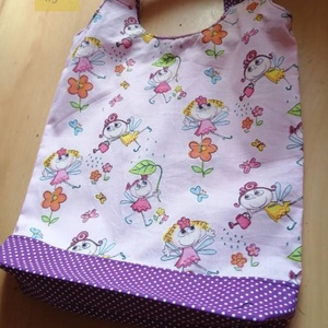 Akciós Nusi Bag - Egyedi pamutvászon táska, zsinórral - Rózsaszín tündérkés lila pöttyös mintával   - táska & tok - kézitáska & válltáska - kézitáska - Meska.hu