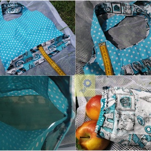 Nusi Bag - Egyedi pamutvászon táska - Kék párizsi cicás / kék alapon fehér pöttyös minta variációval - táska & tok - kézitáska & válltáska - Meska.hu
