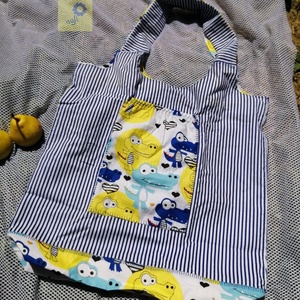 Nusi Bag - Egyedi pamutvászon táska, zsinórral - Krokodilos / kék fehér tengerész csíkos minta variációk - táska & tok - kézitáska & válltáska - kézitáska - Meska.hu