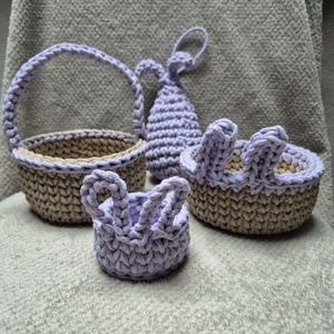 Nyuszifül Húsvéti szett, Ünnepi díszek, dekorációk, Húsvéti díszek és dekorációk, Húsvéti asztaldíszek, Horgolás, MESKA